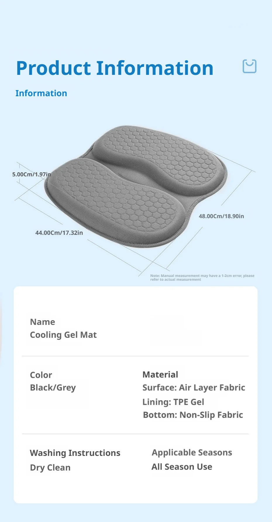 SEAMETAL Gel Car Seat Cushion Summer Breathable Cooling Seat Cushion Ergonomics Absorb Pressure Universal for Car/Office/Home
