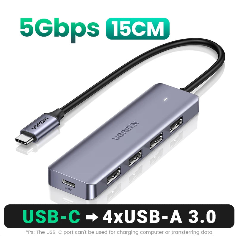 UGREEN USB-HUB med 4 porter, USB-A-splitter, ultratynn USB-utvideradapter til mus, tastatur, MacBook, bærbar PC og tilbehør til XBOX og PS5