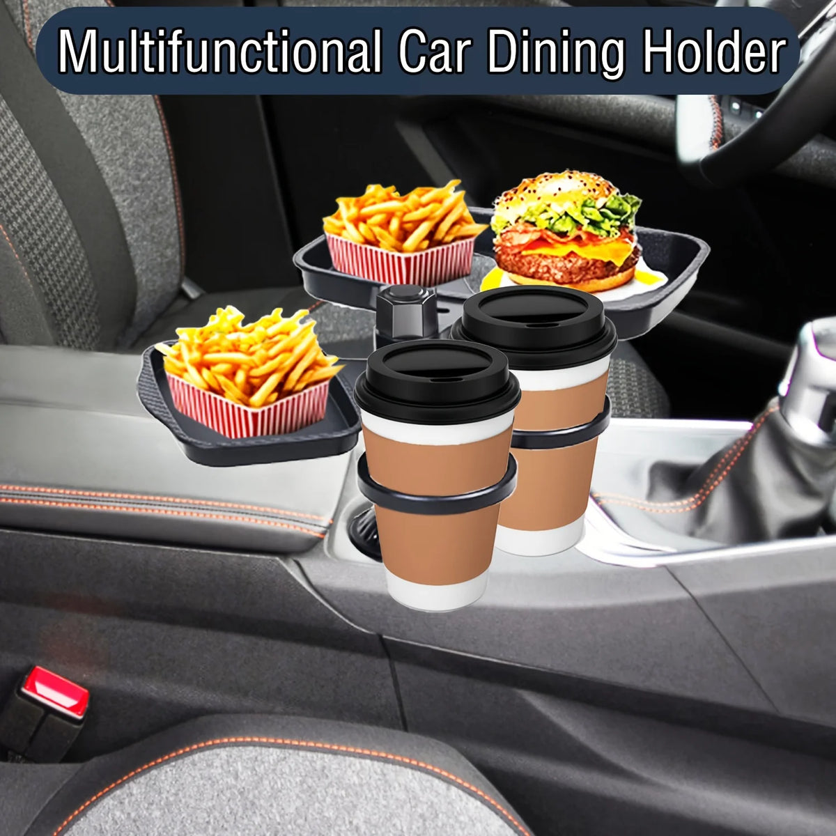 Adjustable Car Cup Holder Tray, Three Layout Options