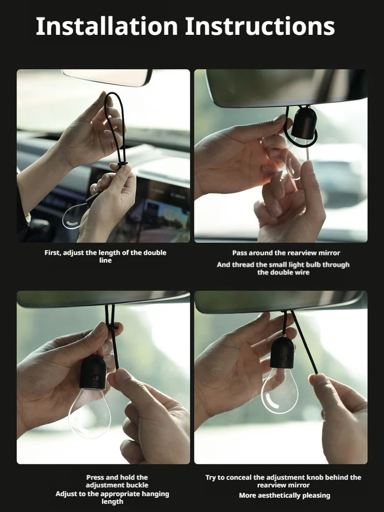 SEAMETAL Elegant Bulb Light Car Pendant Mirror Hanging Soft Glow LED Ambient Light Night Light Decoration Ornament for Vehicle
