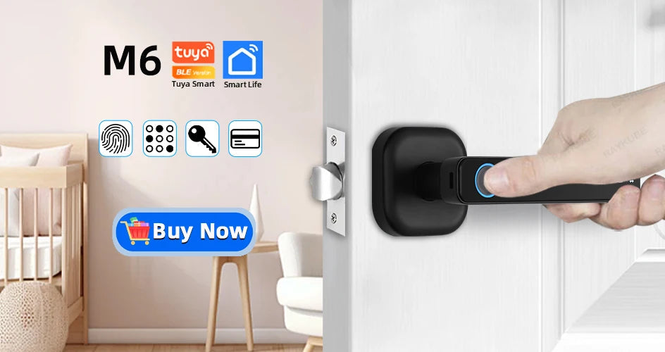 RAYKUBE M5 Tuya BLE Smart Fingerprint Door Lock Digital Electronic Lock with Password/Key/IC Card/ Smartlife/ Tuya APP Unlock 