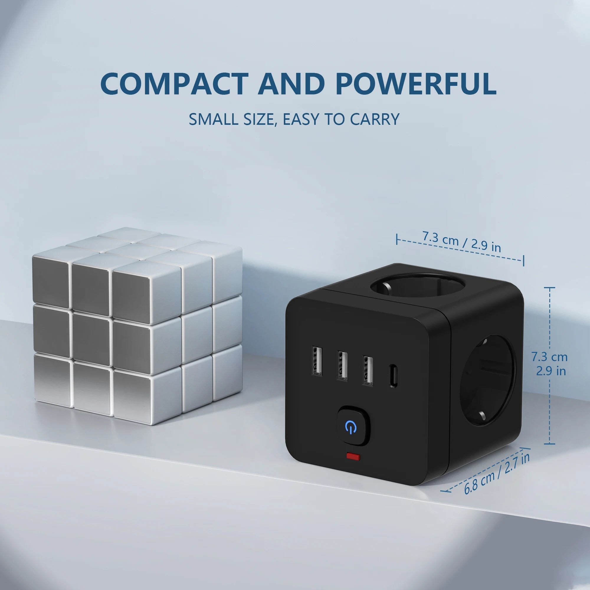 7-in-1 EU Power Strip, Power Strip Surge Protector 3 AC Outlets 3 USB 1 Type-C, Desktop Charging Station With Overload Protecti 