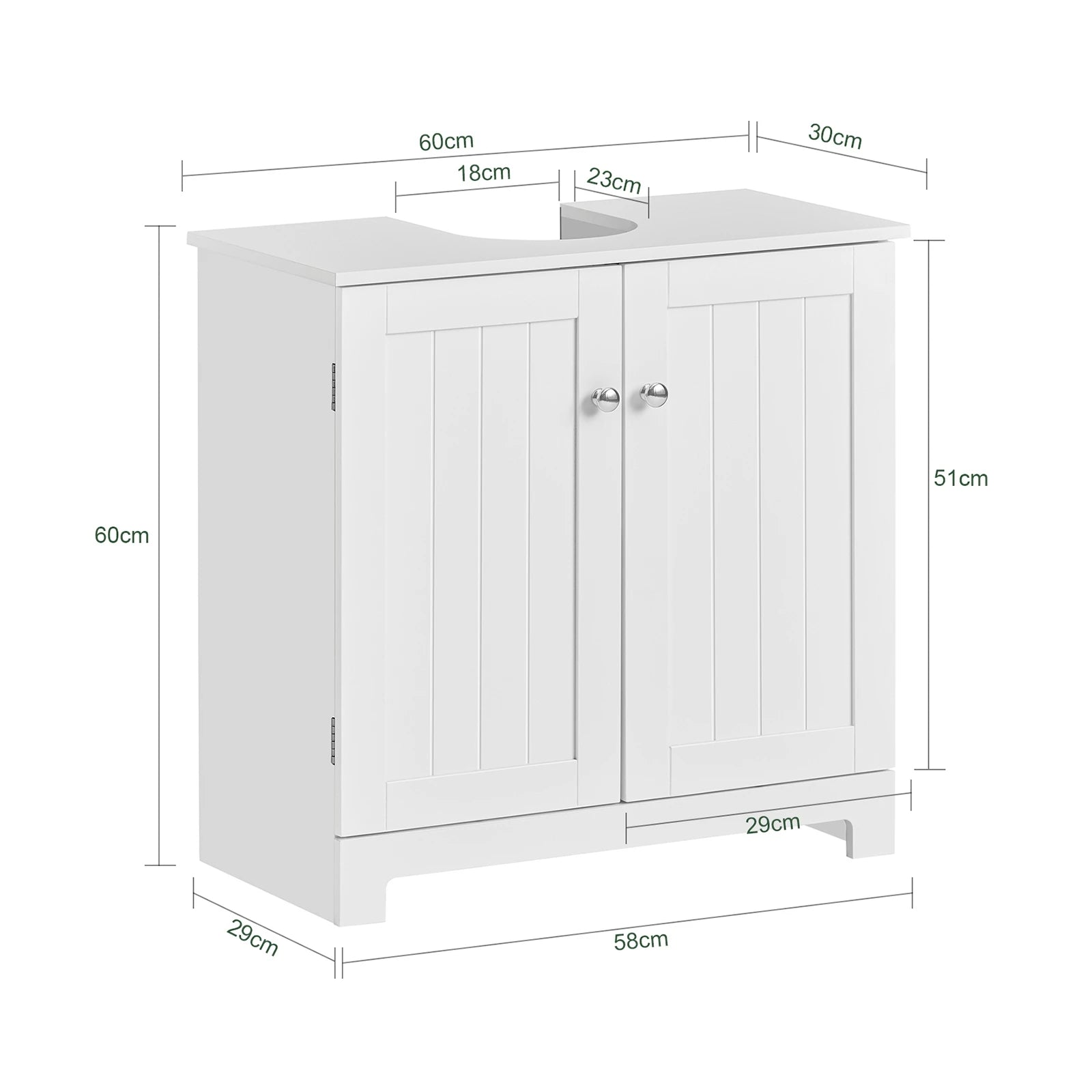 Under Sink Bathroom Cabinet with U-Shape Storage 60x60x30cm