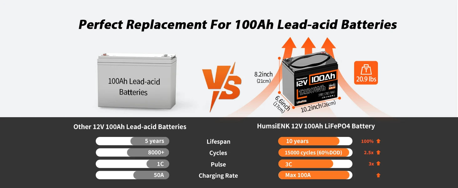 Batteria LiFePO4 12V con BMS 100Ah 200Ah Ciclo Profondo Potenza