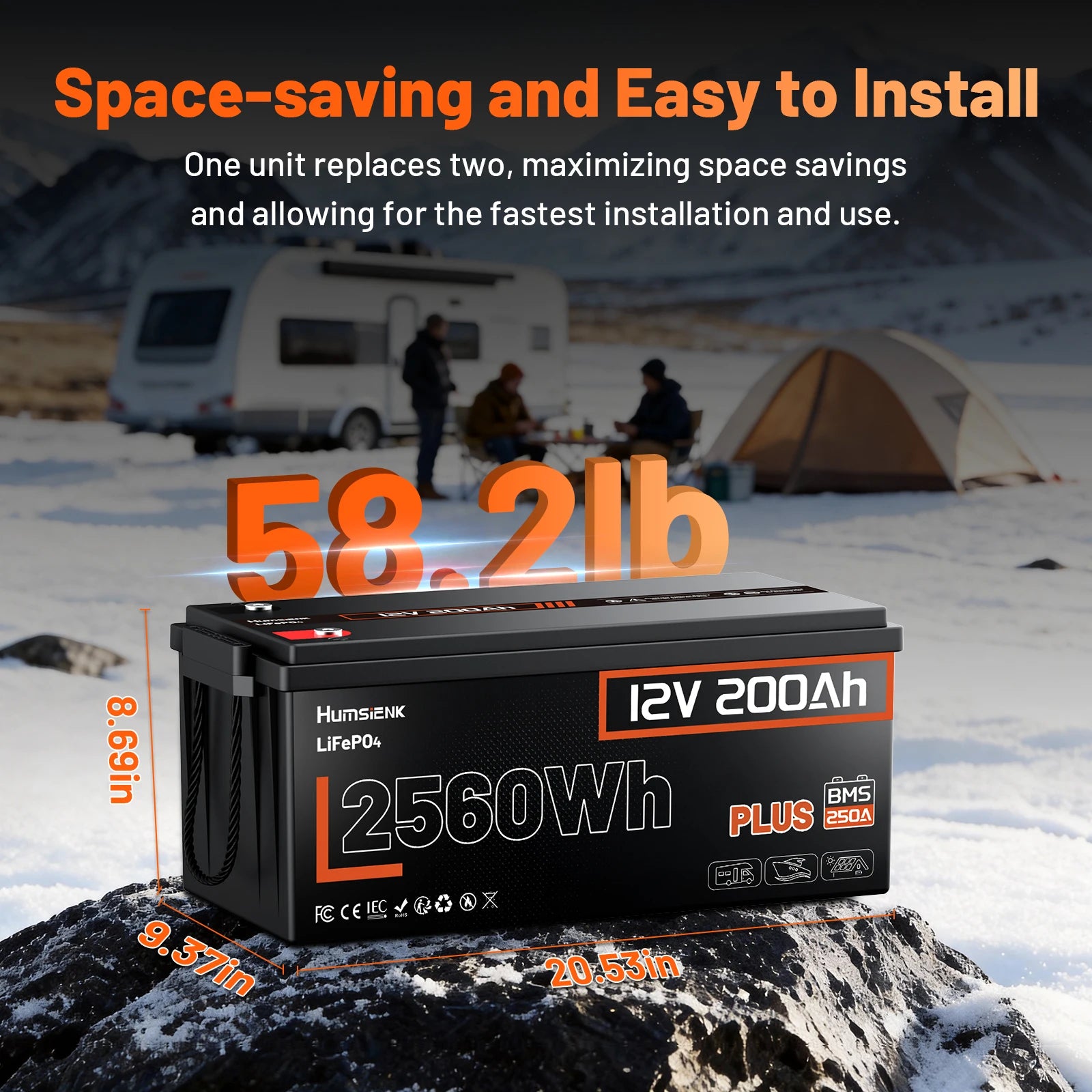 Humsienk LiFePO4 Battery 12V 100Ah / 200Ah, Built-in BMS