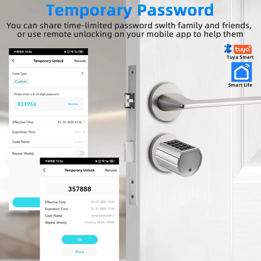 RAYKUBE L12 Tuya BLE Fingerprint Cylinder Digital Door Lock With 60/70 mm Adjustable Cylinder length Password/Key/Tuya APP Unlok