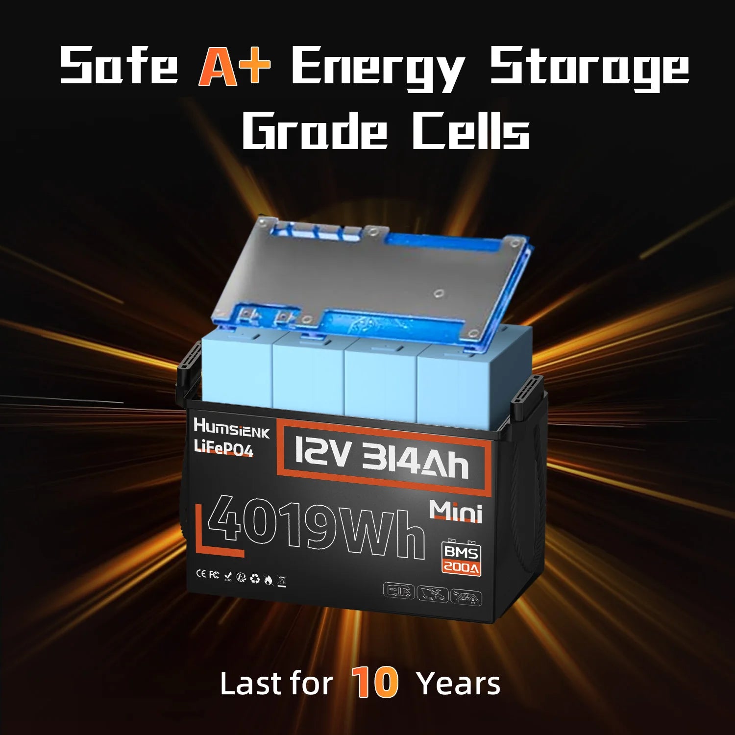 Humsienk 12V LiFePO4 Battery for Solar, RV, Marine Use