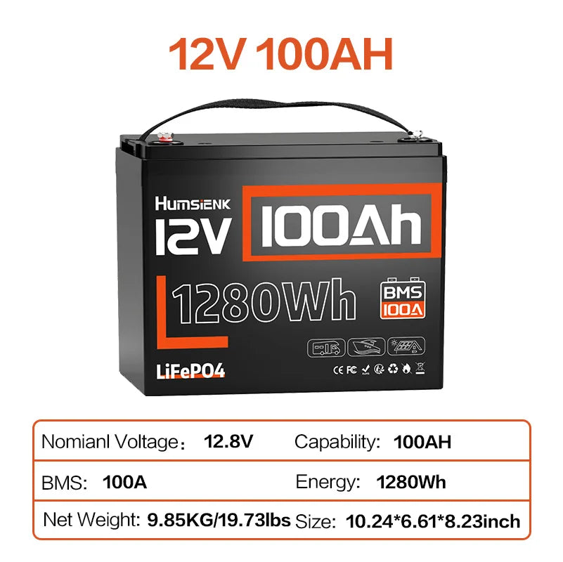 Humsienk 12V LiFePO4 Battery for Solar, RV, Marine Use