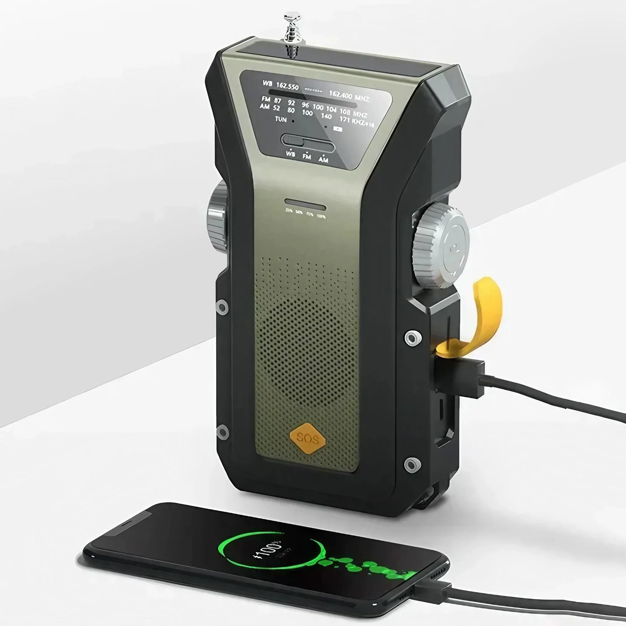 Weather Radio Emergency Multifunctional Radio FM AM WB Hand Crank Solar USB Charging 2000mAh Power Bank LED Flashlight Torch 