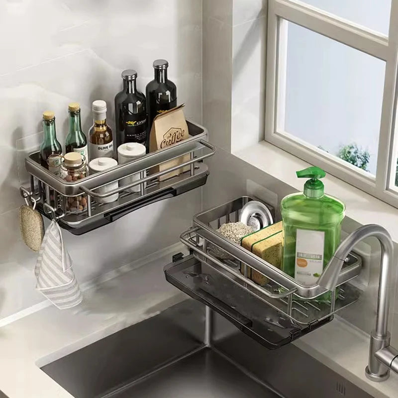 Wall-Mounted Sink Organiser with Removable Drip Tray