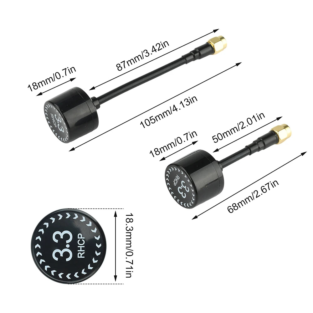 3.3 GHz FPV Video Antenna, 68mm or 105mm Options