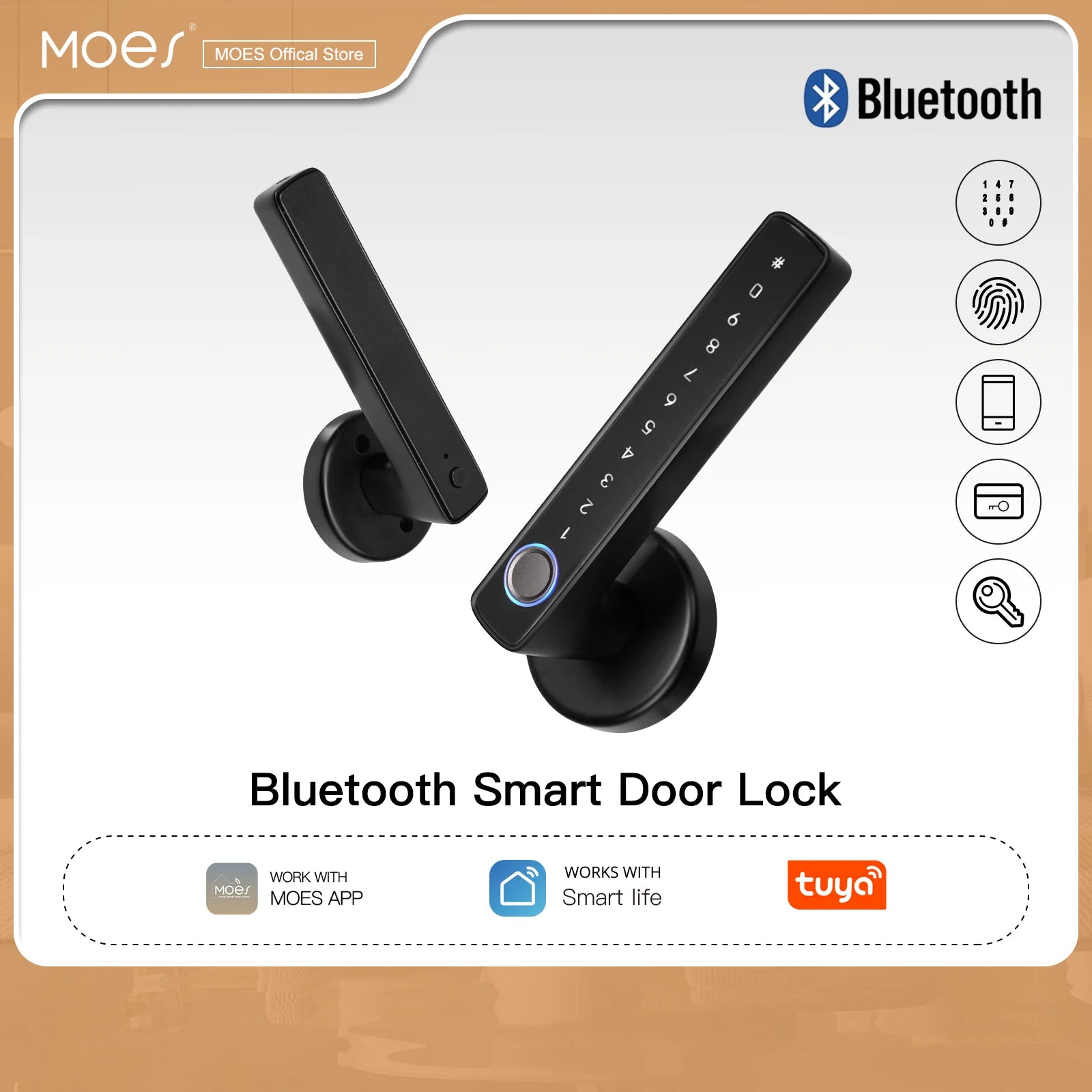 Fechadura de Porta com Impressão Digital Bluetooth Smart, Senha e Desbloqueio Remoto por Aplicação