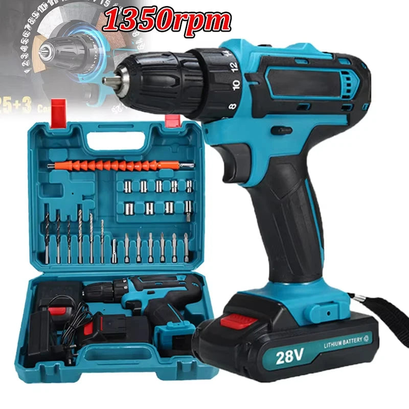 28V Cordless Impact Drill with Rechargeable Battery