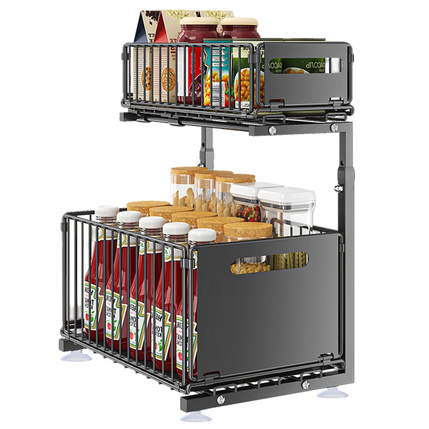 2-vånings utdragbar skåporganisatör justerbart stålförvaringsställ