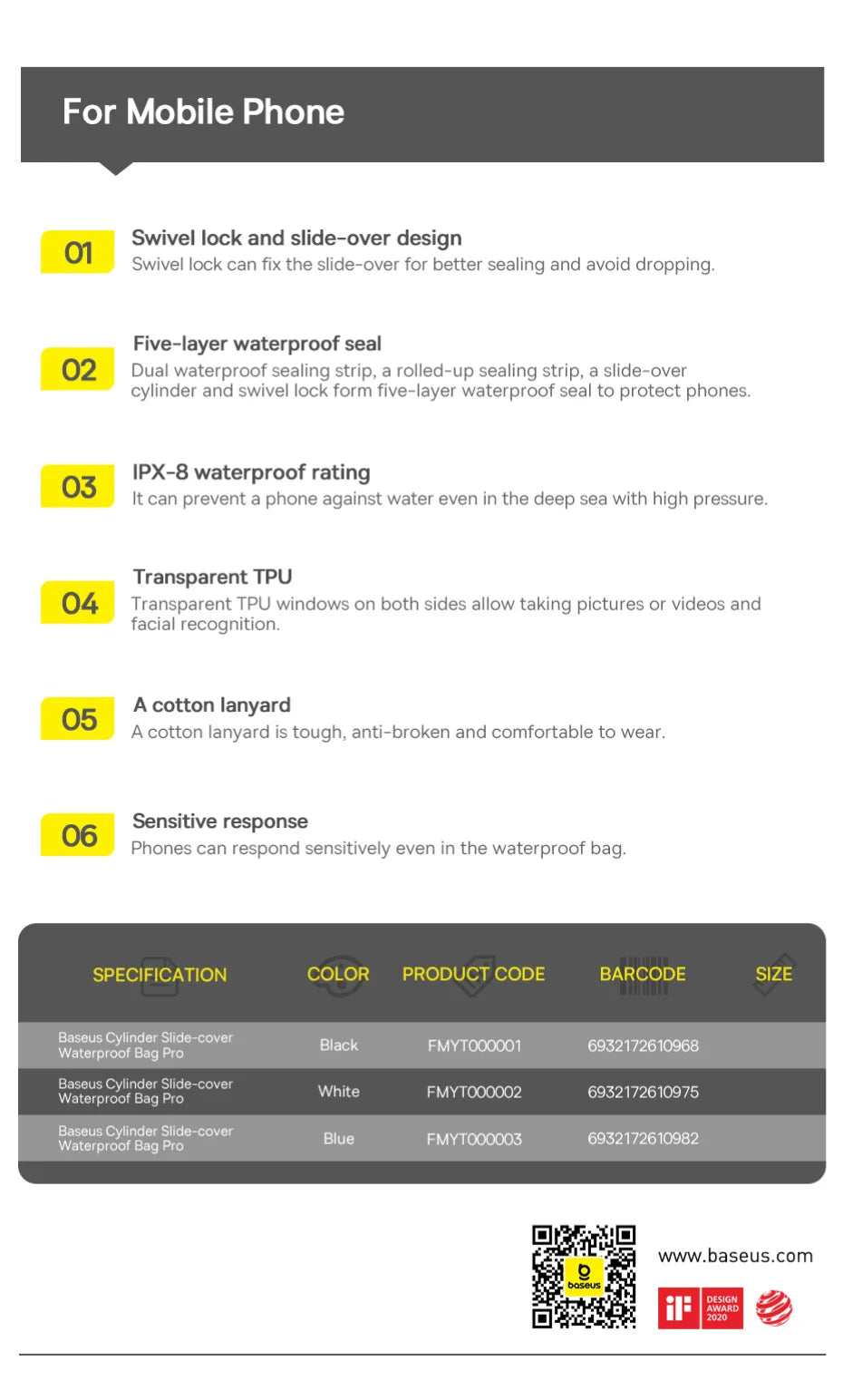 Baseus Waterproof Phone Bag for Phones Under 7.2 Inches