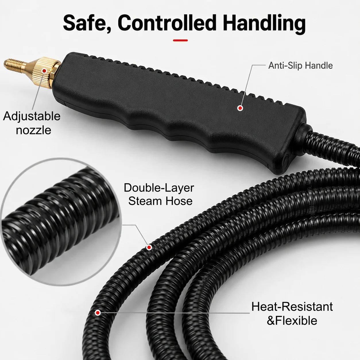 Small Portable High-Pressure Steam Cleaner with Brush Heads and Extended Hose