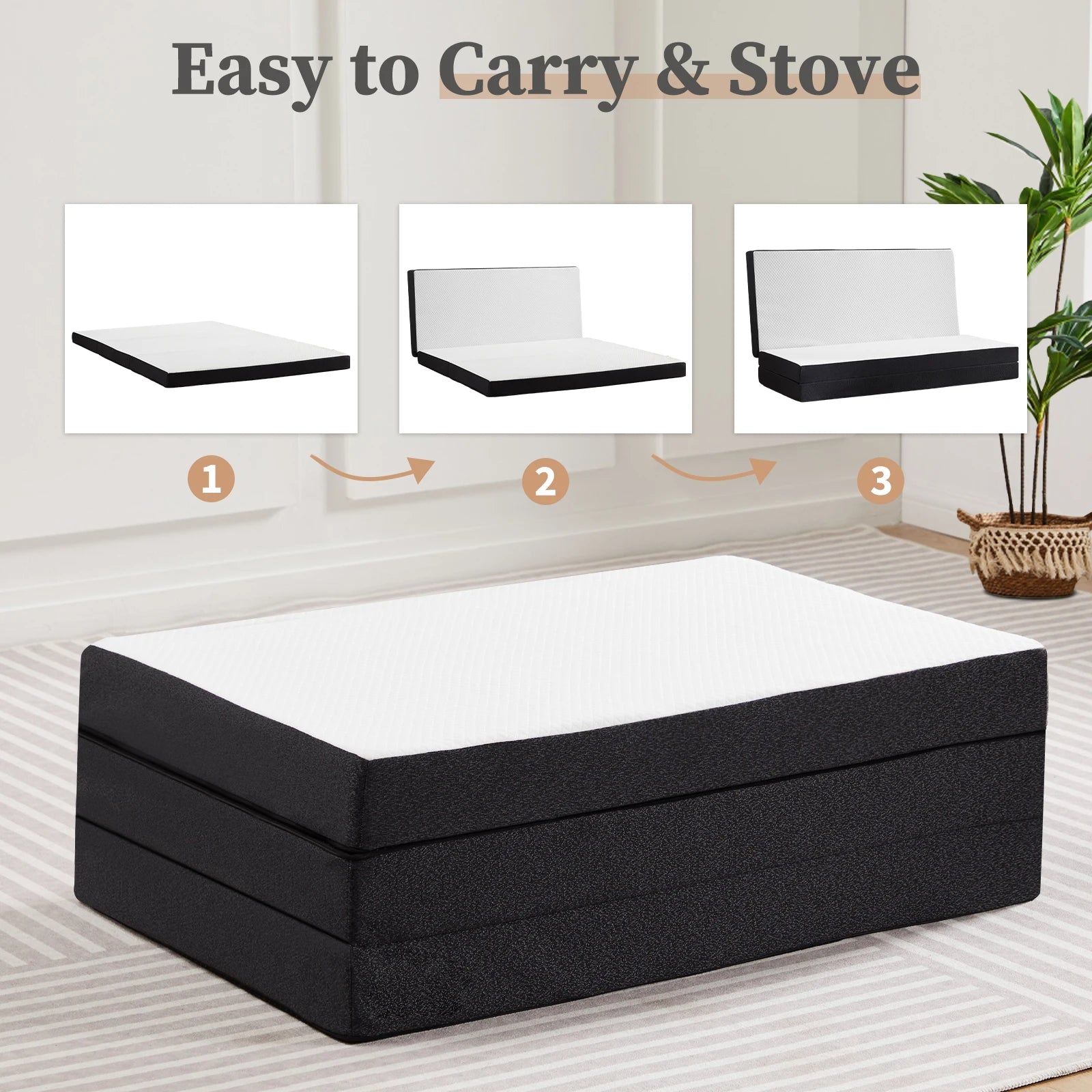 Tri-Fold Memory Foam Mattress with Washable Cover for Travel
