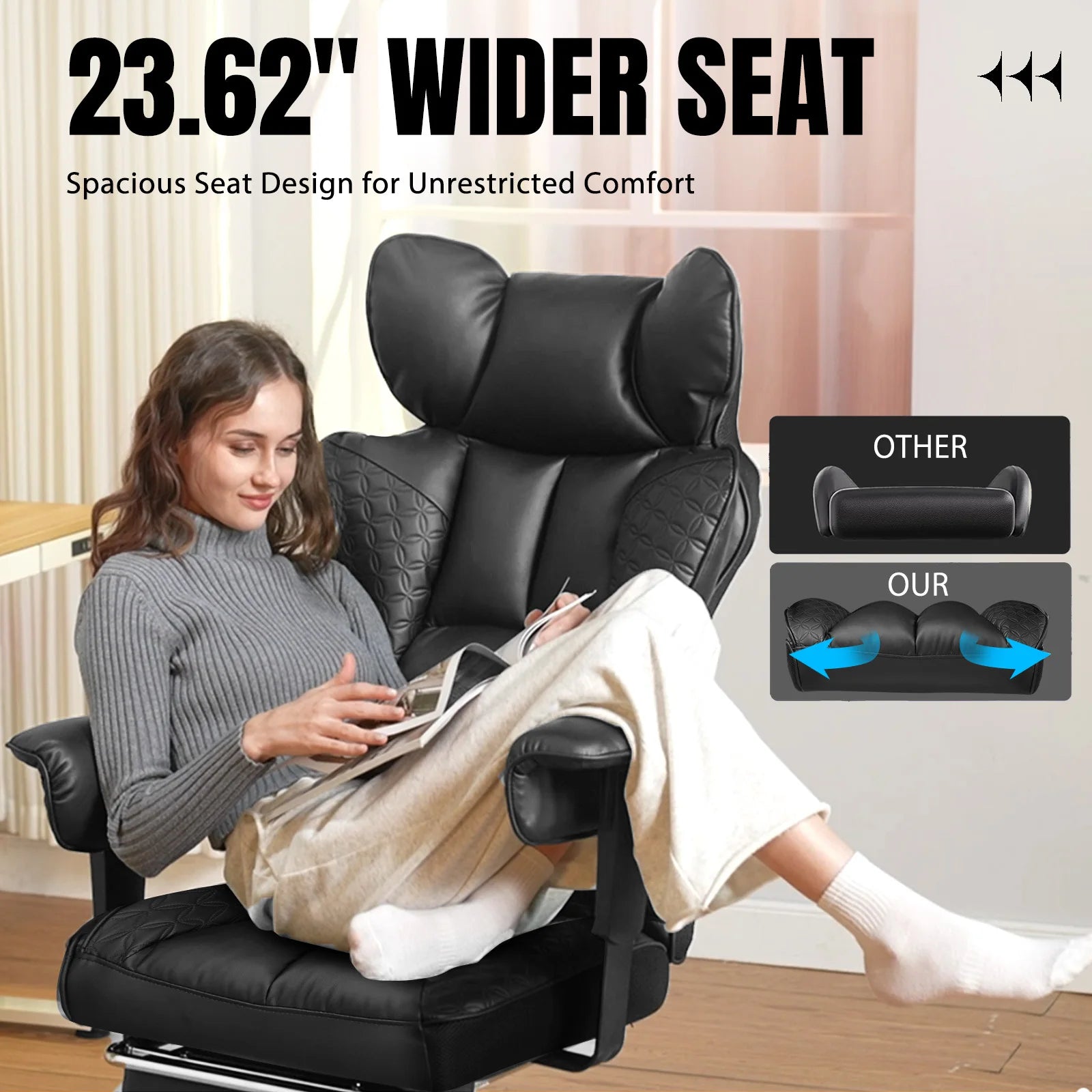 Ergonomic Leather Office Chair with Footrest & Reclining Back
