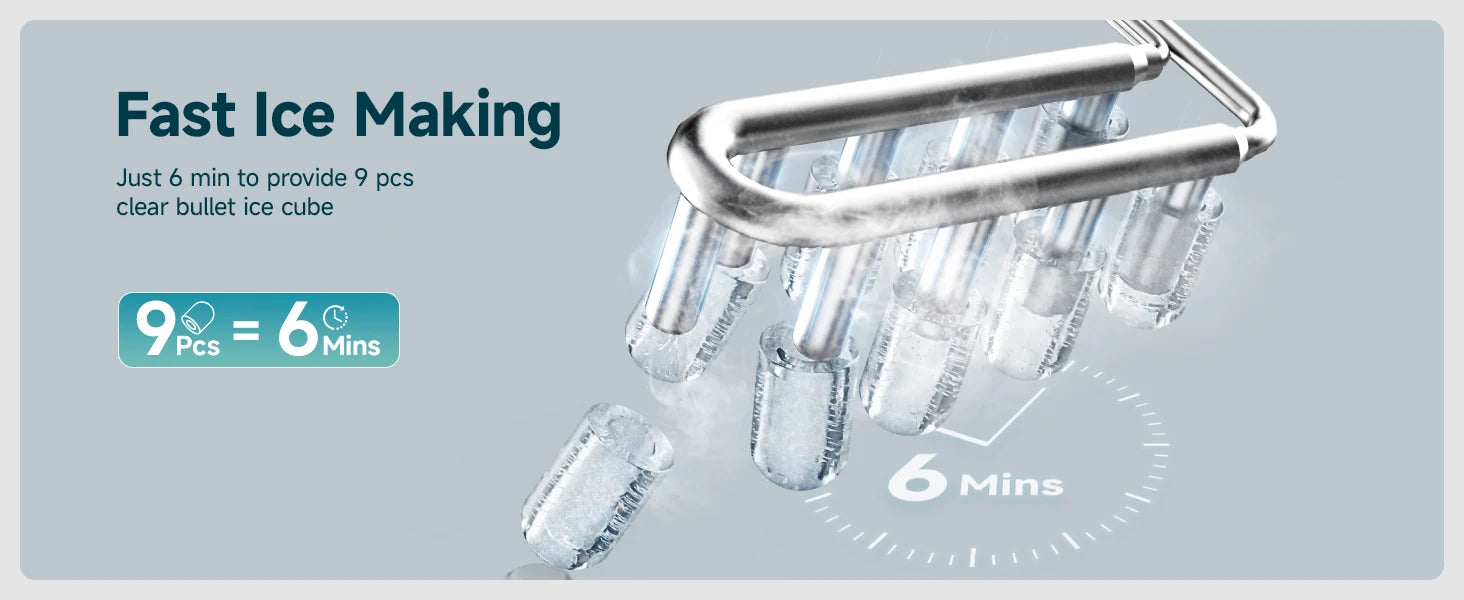 Portable Ice Maker, 9 Cubes in 6–12 Minutes, Black