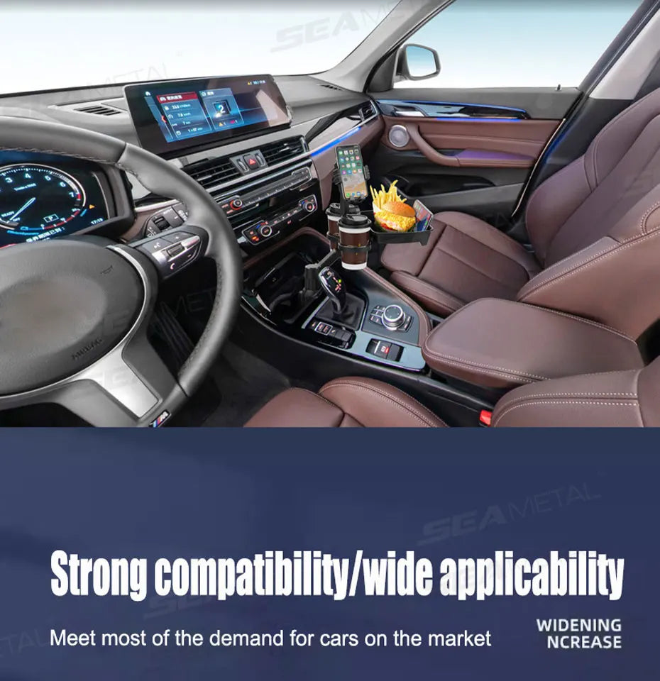SEAMETAL Car Cup Holder Expander with Food Tray 360-Degree Rotation Stable Drink Holder Phone Mount Anti Slip Extendable Bottom