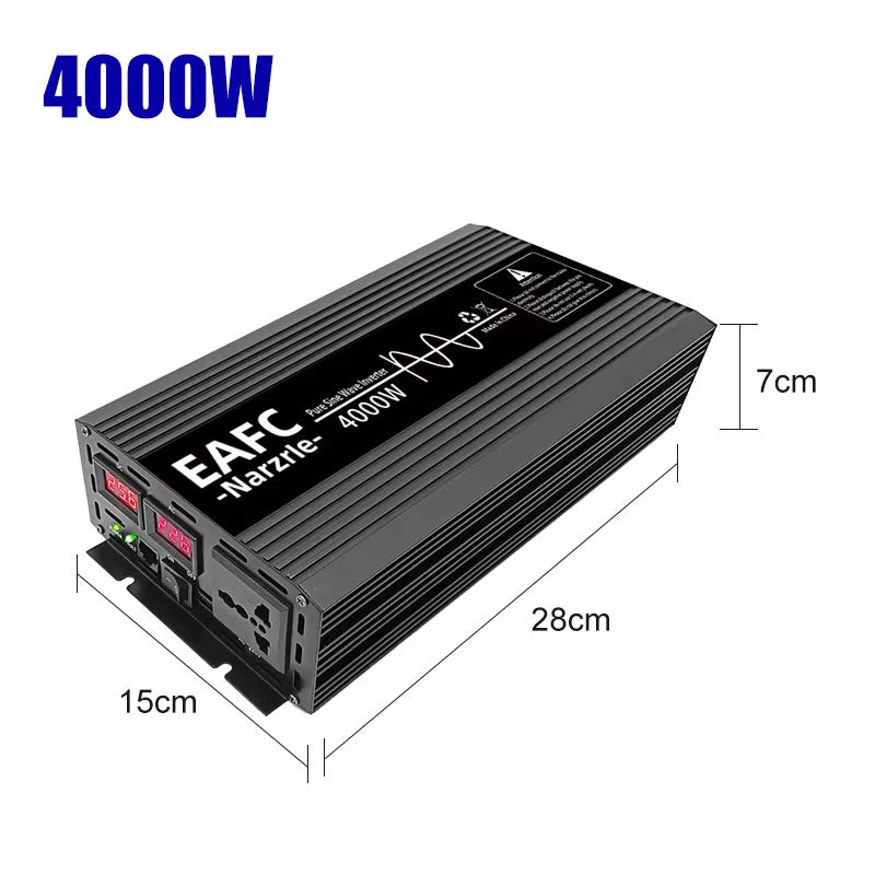 Инвертор EAFC с чиста синусоида 4000W/3000W/2000W DC 12V към AC 220V, преобразувател на напрежение, универсален EU контакт, автоаксесоари