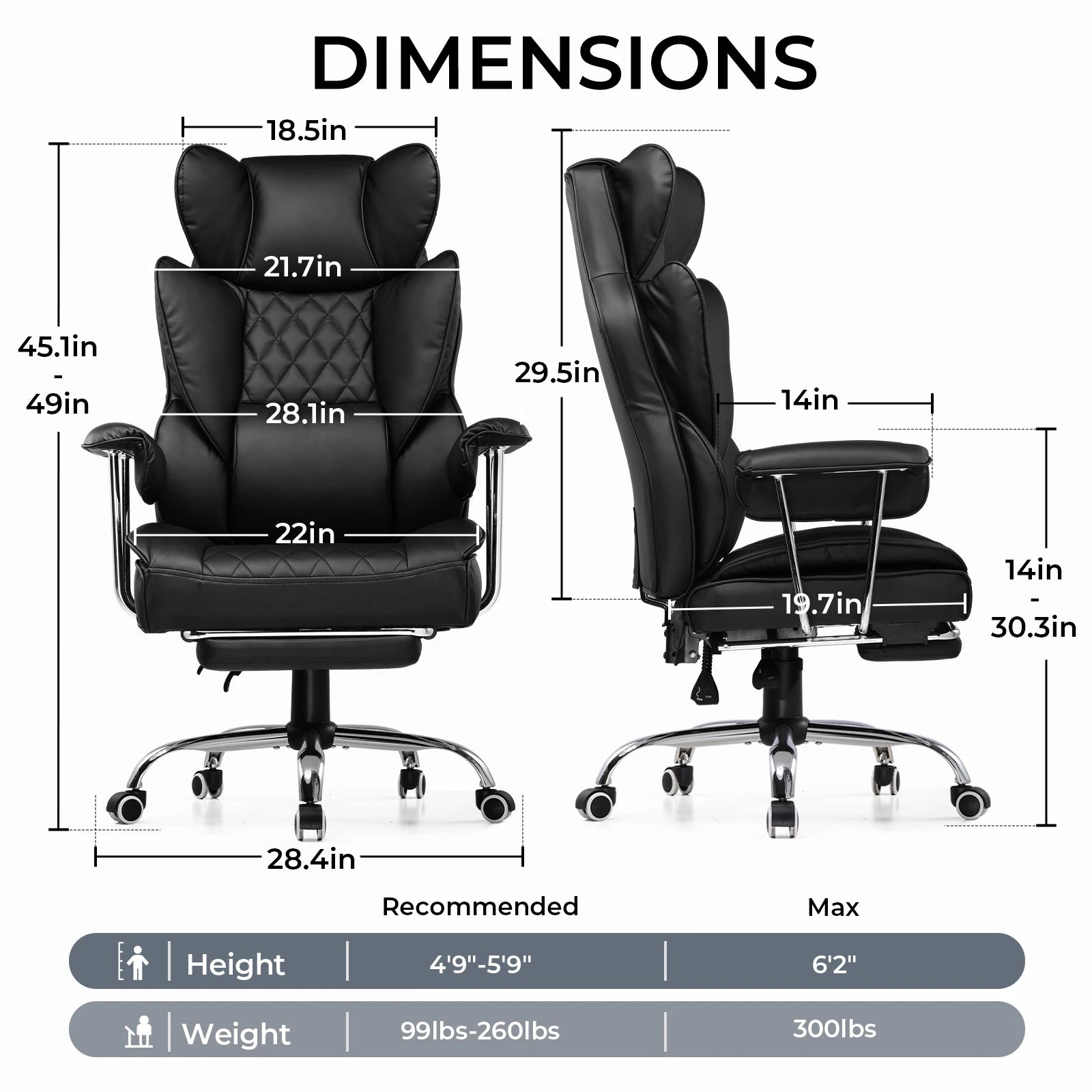 Big and Tall Ergonomic Gaming Chair with Lumbar Support & Footrest