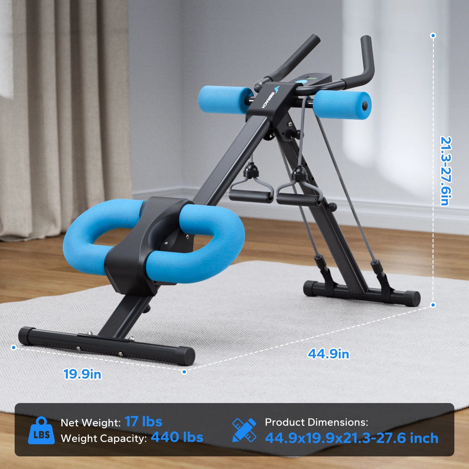 Adjustable Ab Trainer Machine Foldable Core Workout with LCD Monitor