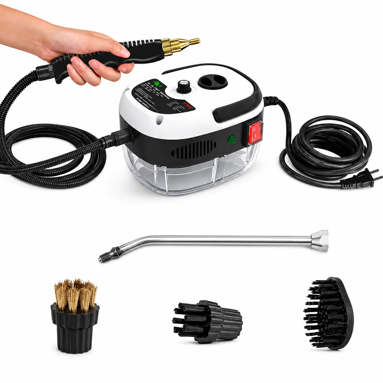 Small Portable High-Pressure Steam Cleaner with Brush Heads and Extended Hose