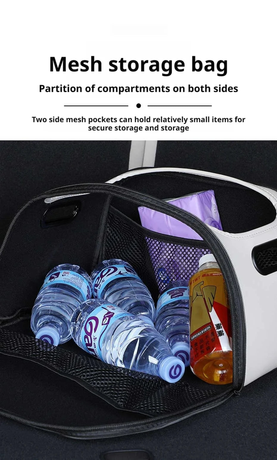 SEAMETAL Large Capacity Car Seat Organizer Universal Portable Storage Bag Zipper Side Opening Design Wear-Resistant Pu Leather