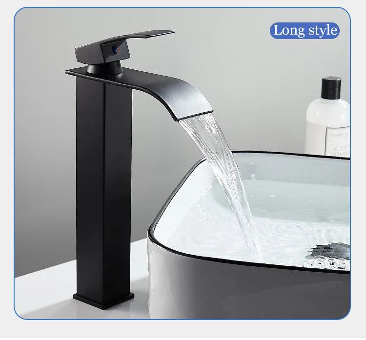 Bathroom Home Waterfall Wash Basin Stainless Steel High And Low Faucet Black Hot And Cold Toilet Wash Basin 