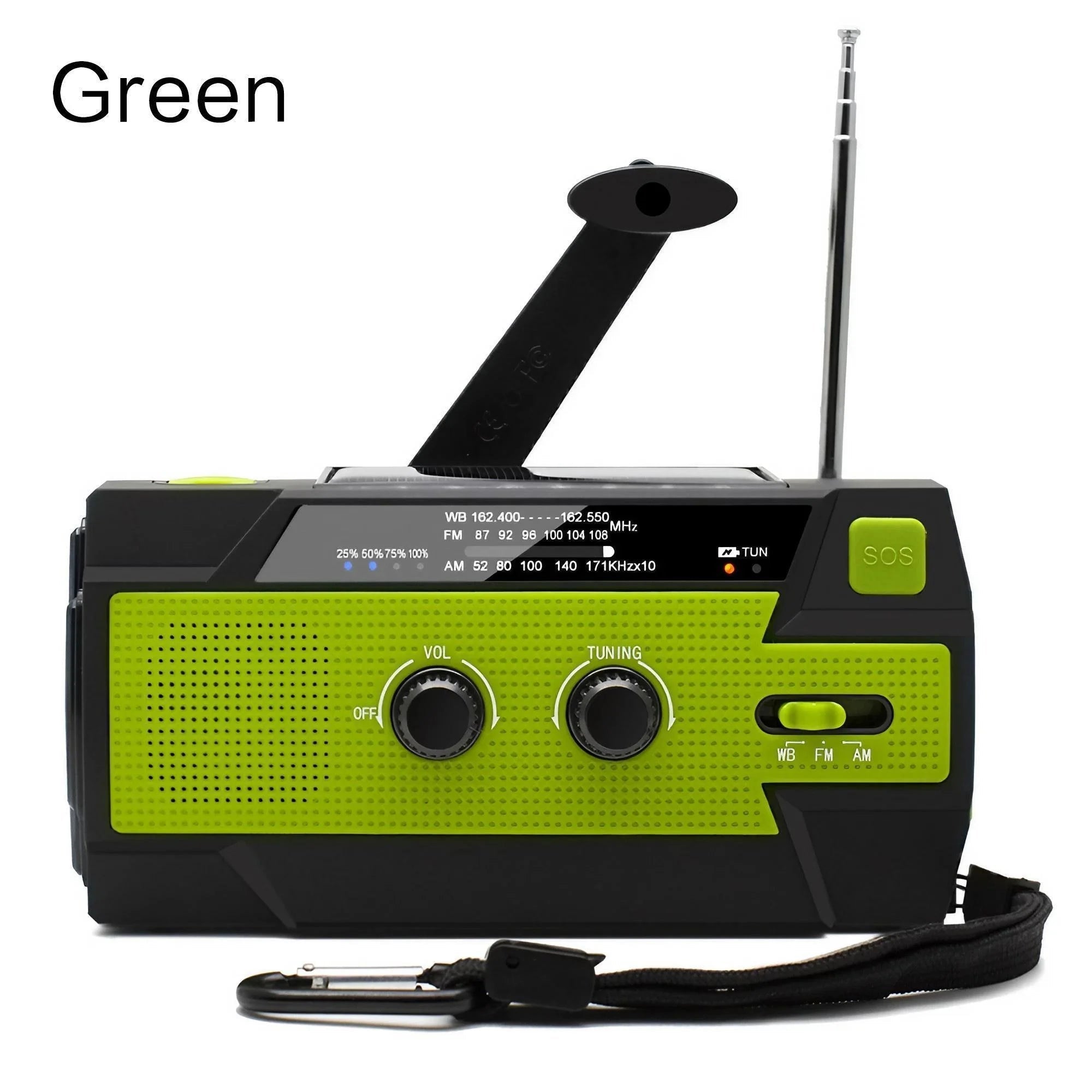 Weather Radio Emergency Multifunctional Radio FM AM WB Hand Crank Solar USB Charging 2000mAh Power Bank LED Flashlight Torch 