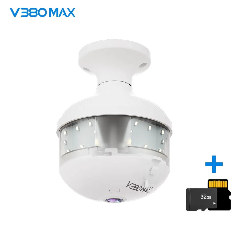 2K WiFi Home Light Bulb Camera Light Bulb Camera 360 degree Panoramic IP Camera Full Color Night Vision