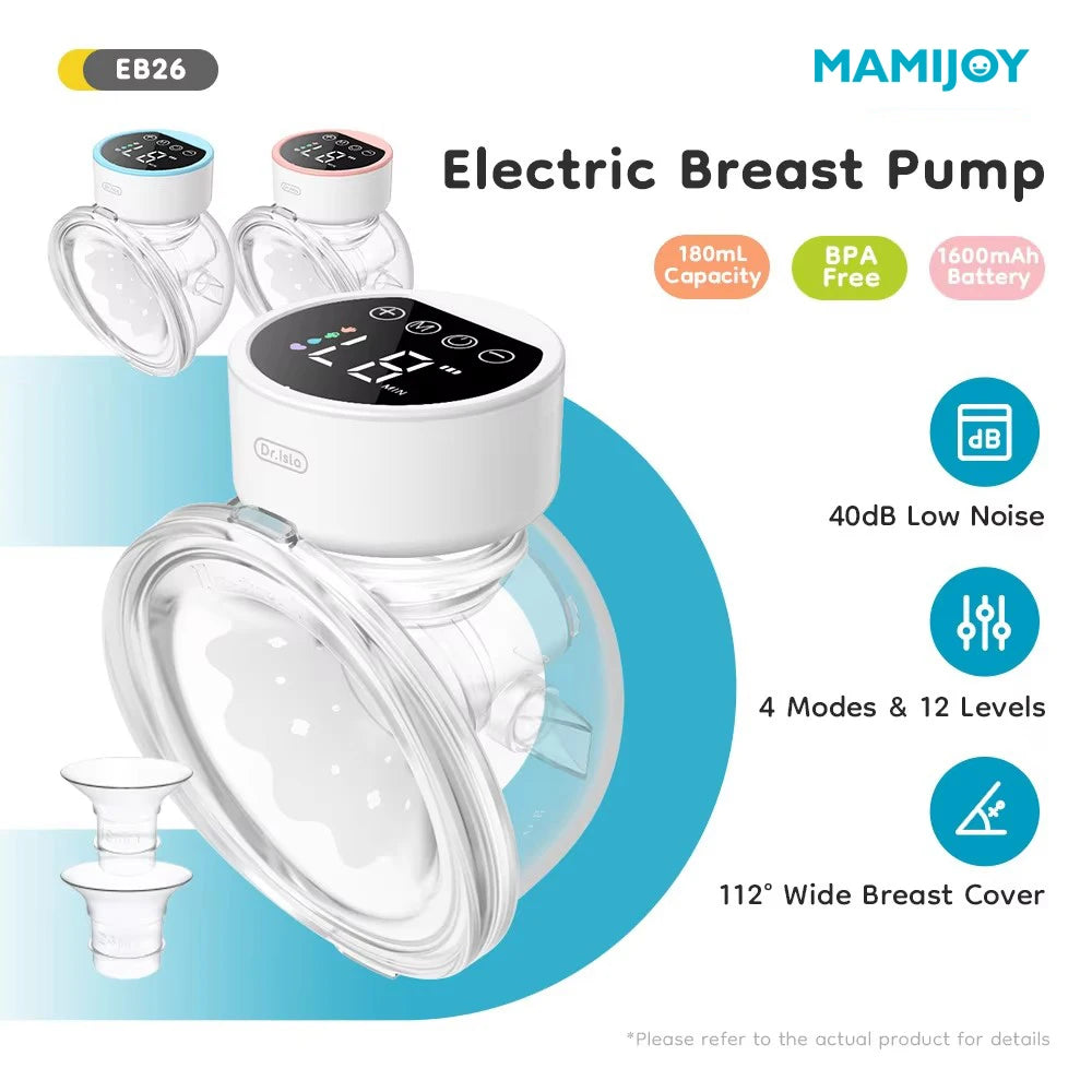 MAMIJOY Wearable Electric Breast Pumps 4 Modes 12 Levels Portable Hands Free Breast Pump Silent Comfort With 19/24mm Flange EB26 