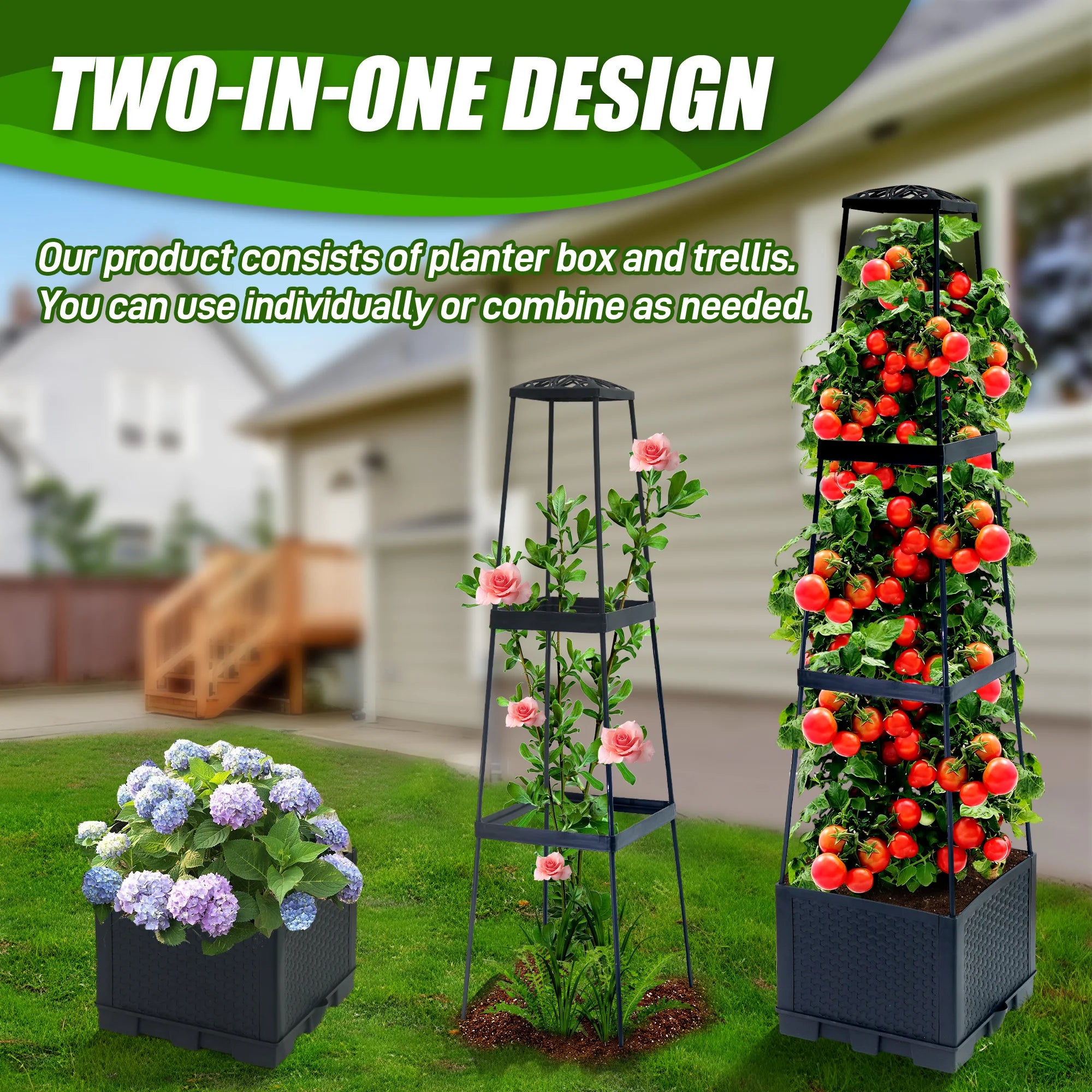 Bac à tomates auto-arrosant avec treillis réglable (lot de 2)
