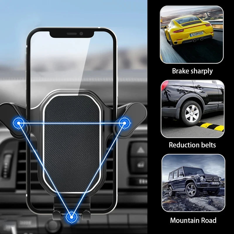 SEAMETAL Car Air Vent Phone Holder Gravity Lock Hook Phone Mount One-Hand Operation Universal Smartphone Support 360 Rotation