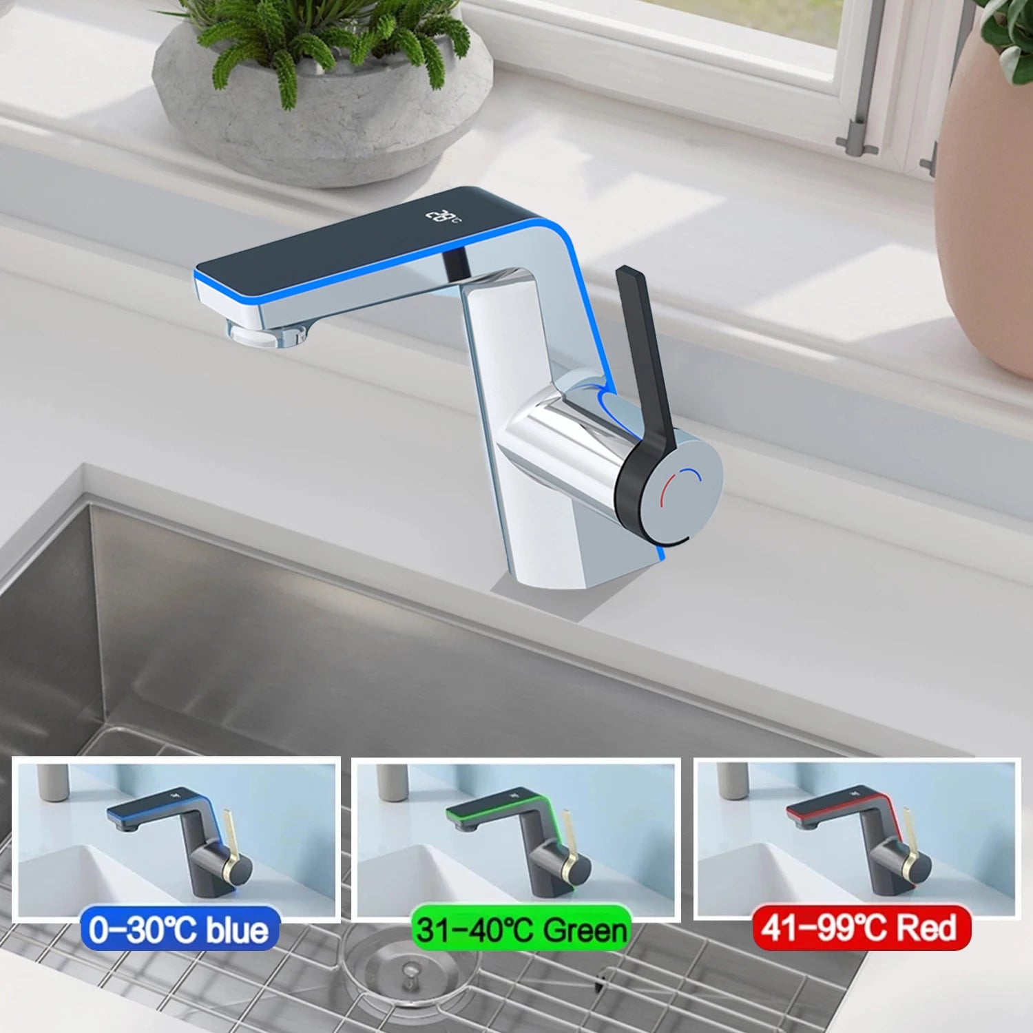 Badrumsblandare med LED-temperaturdisplay och dubbla spraylägen