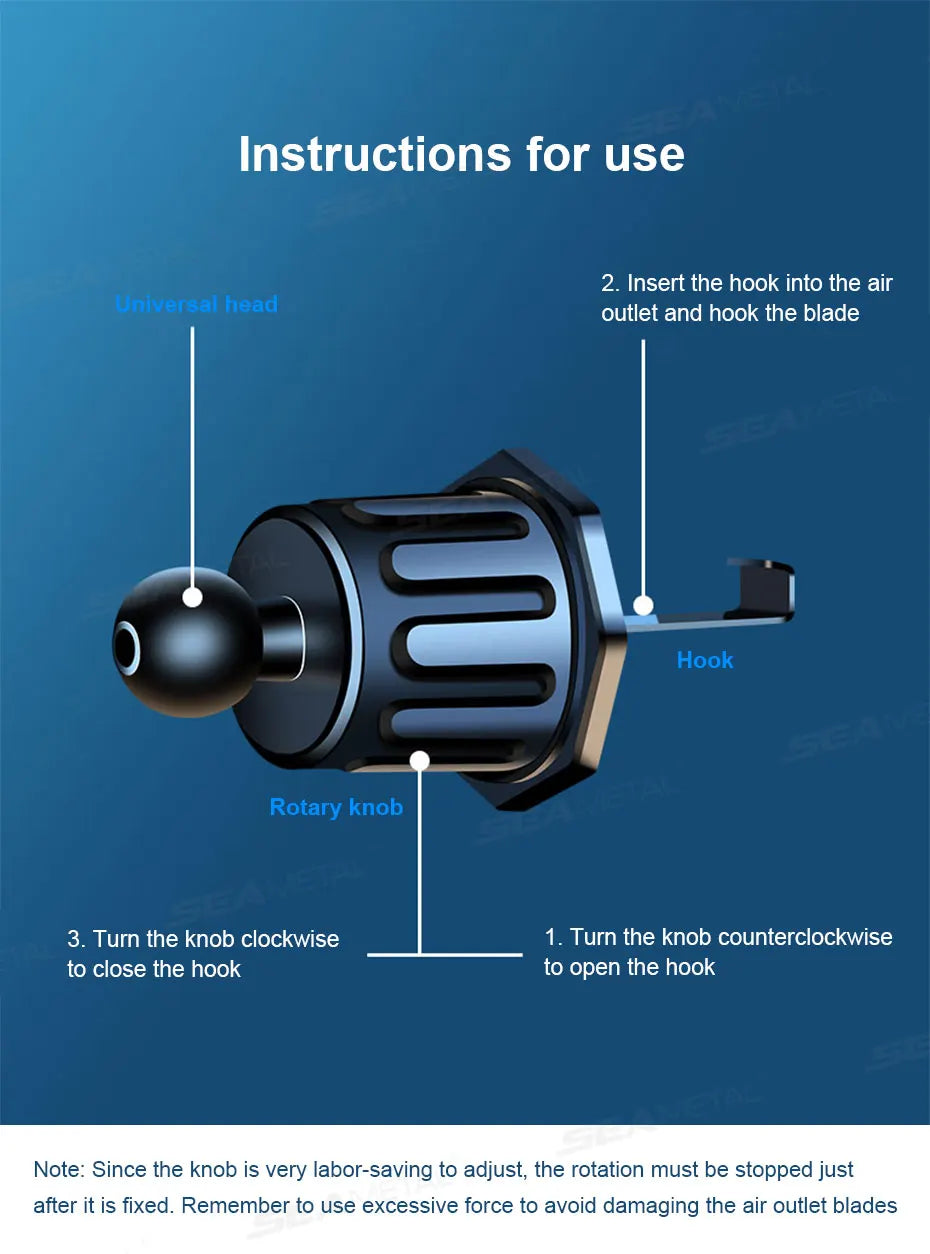 SEAMETAL Car Air Vent Phone Holder 360-Degree Rotation Stable Car Phone Mount Hands Free Auto Navigation Support for 4.7-7.2in