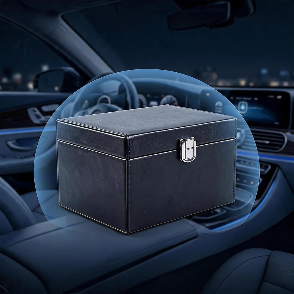 Car Key Storage Box With Removable Divider Metal Anti‑Theft Box With Carbon Fiber Pouch For Keys Wallets Phones