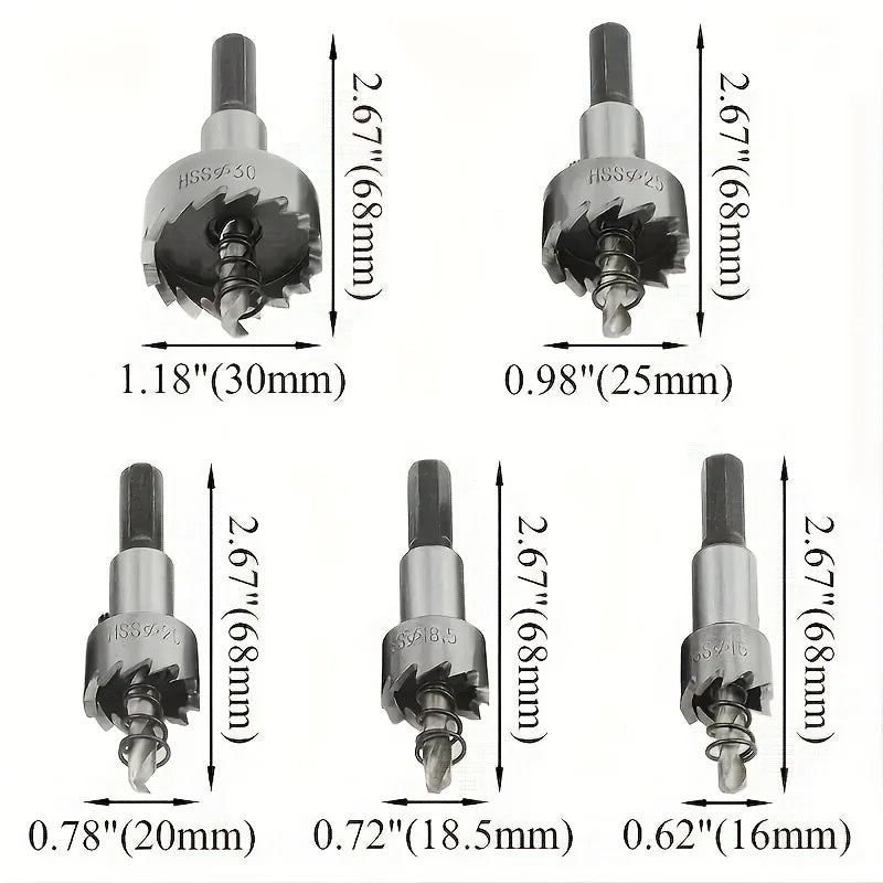 Five-Piece HSS Hole Saw Set - 16 to 30 mm