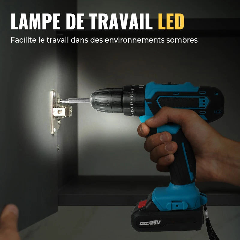 Perceuse à percussion sans fil 28V avec batterie rechargeable