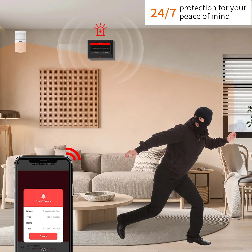 Staniot Alarm System 7-inch Touch Screen 4G Smart 433Mhz WiFi Home Alarm Remote Control Wireless Smoke Detector Security System 