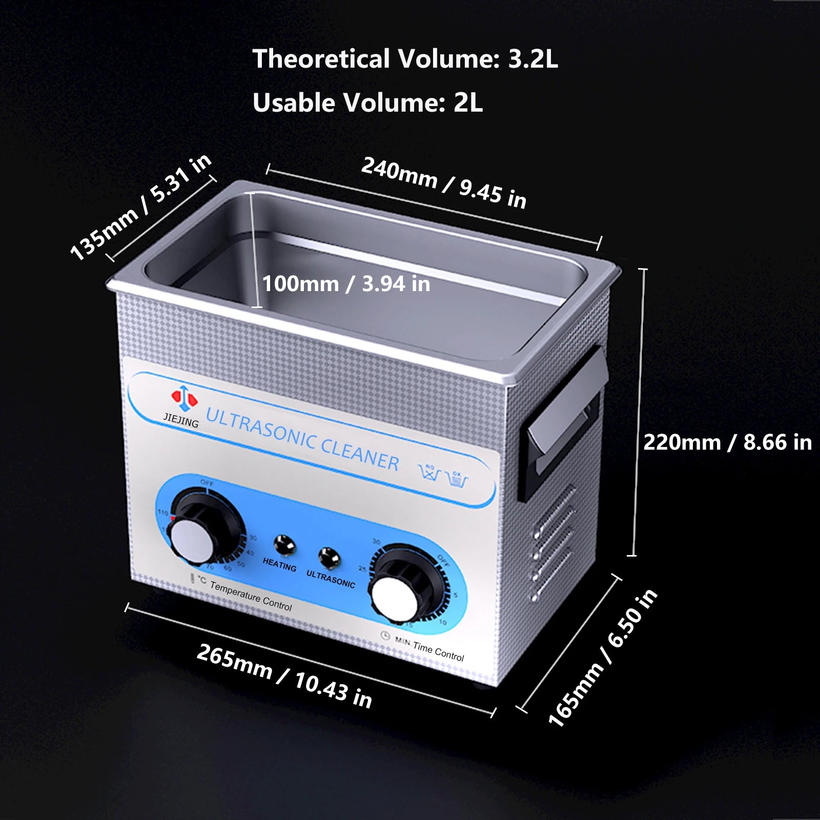 3,2 L ultraäänipuhdistin 40 kHz lämmitettävällä kylvyllä koruille ja laseille