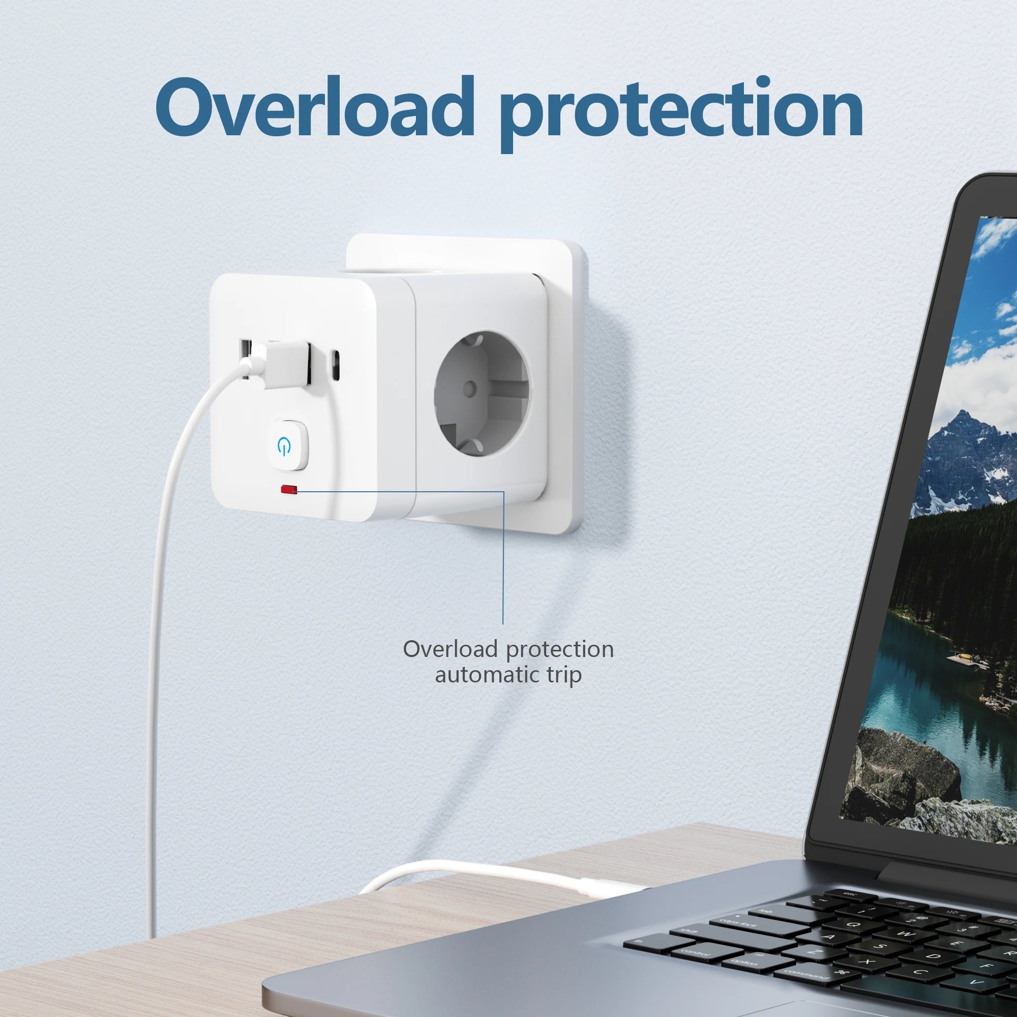 7-in-1 EU Power Strip, Power Strip Surge Protector 3 AC Outlets 3 USB 1 Type-C, Desktop Charging Station With Overload Protecti 