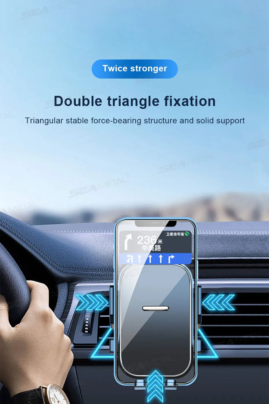 SEAMETAL Car Air Vent Phone Holder 360-Degree Rotation Stable Car Phone Mount Hands Free Auto Navigation Support for 4.7-7.2in