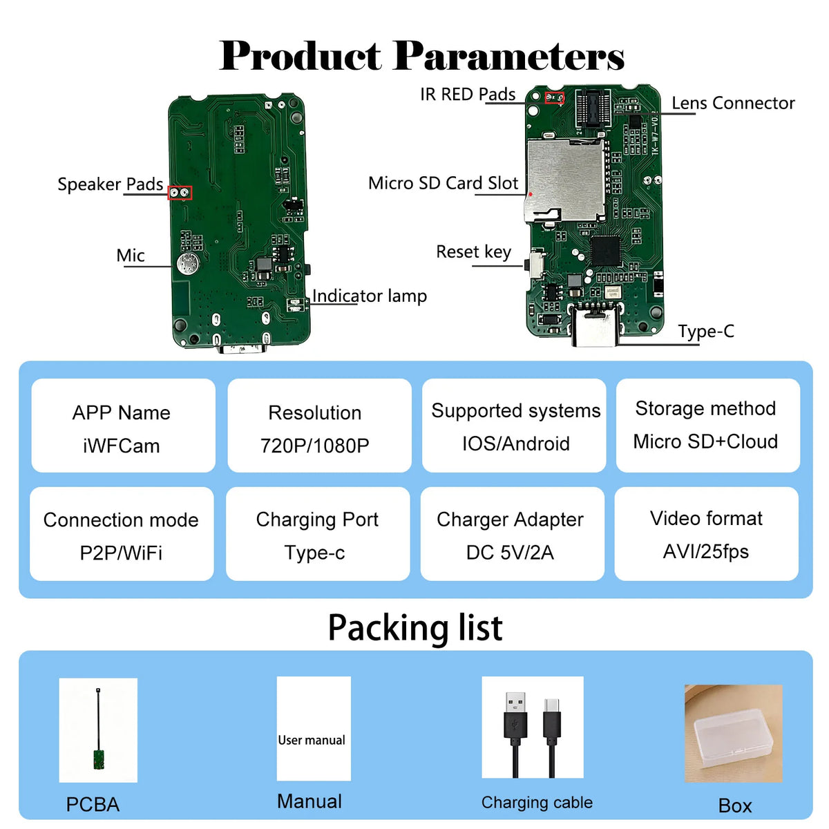 Mini Compact Home Security Camera PCBA Module Flexible Lens Design HD Remote Monitoring Circuit Board Diy WiFi Cam