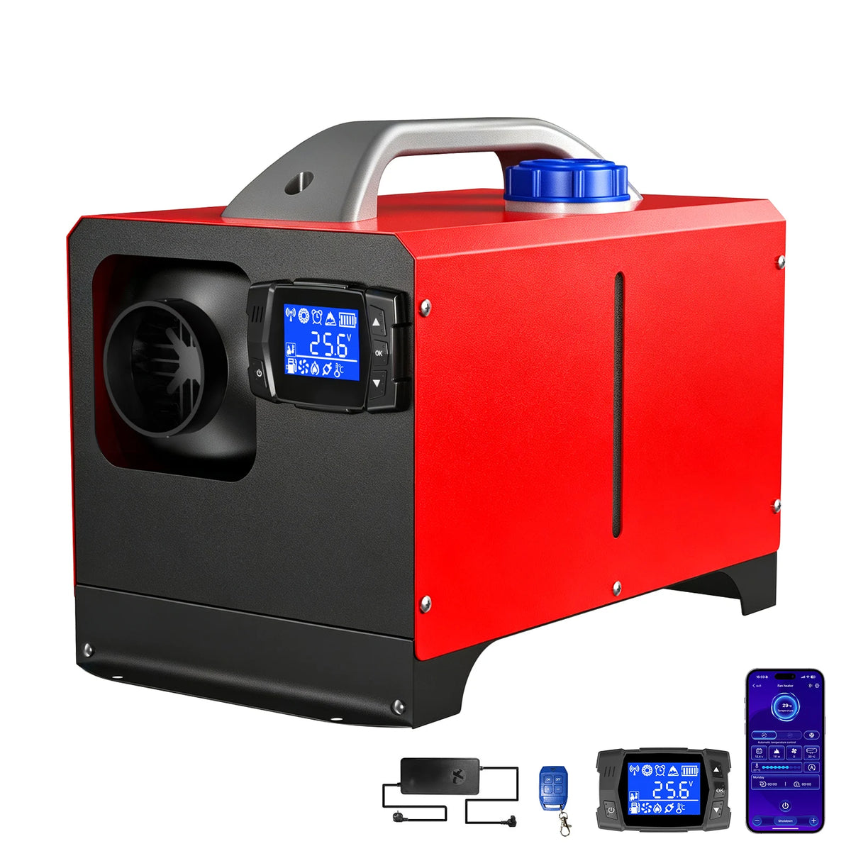 Calentador de aire diésel 8KW 12V/24V/240V con adaptador, panel LCD, aplicación y control remoto