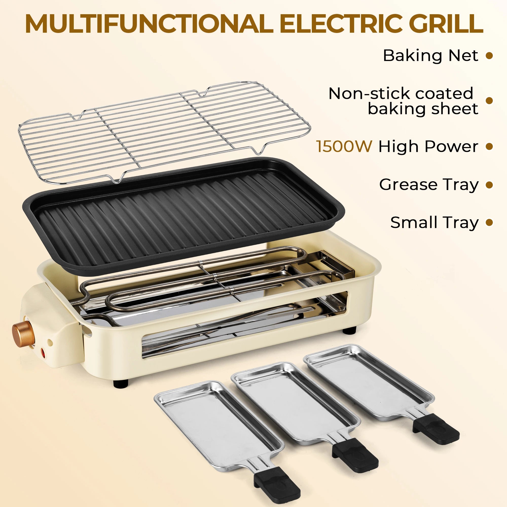 1700W 2-in-1 Smokeless Electric Indoor Grill, Removable Non-Stick Plates Adjustable Temp 120V US Plug for Home Party