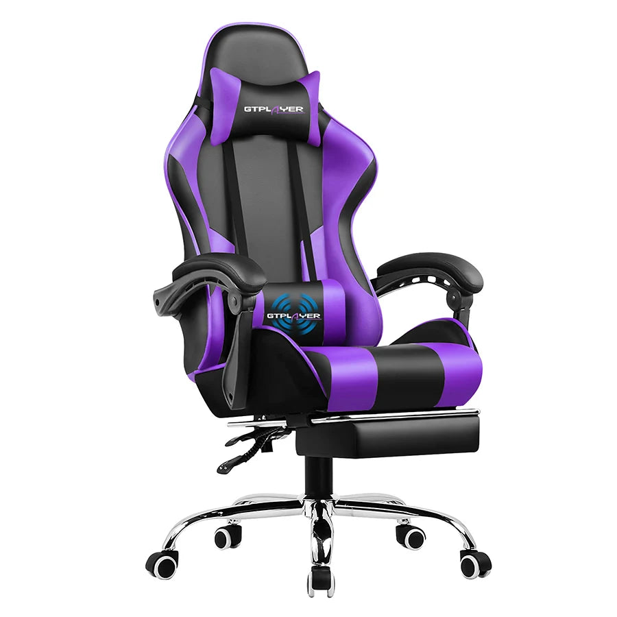 Gaming Chair with Footrest, Lumbar Support & Headrest, Swivel Seat