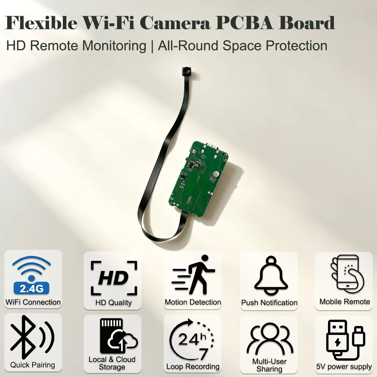 Mini Compact Home Security Camera PCBA Module Flexible Lens Design HD Remote Monitoring Circuit Board Diy WiFi Cam
