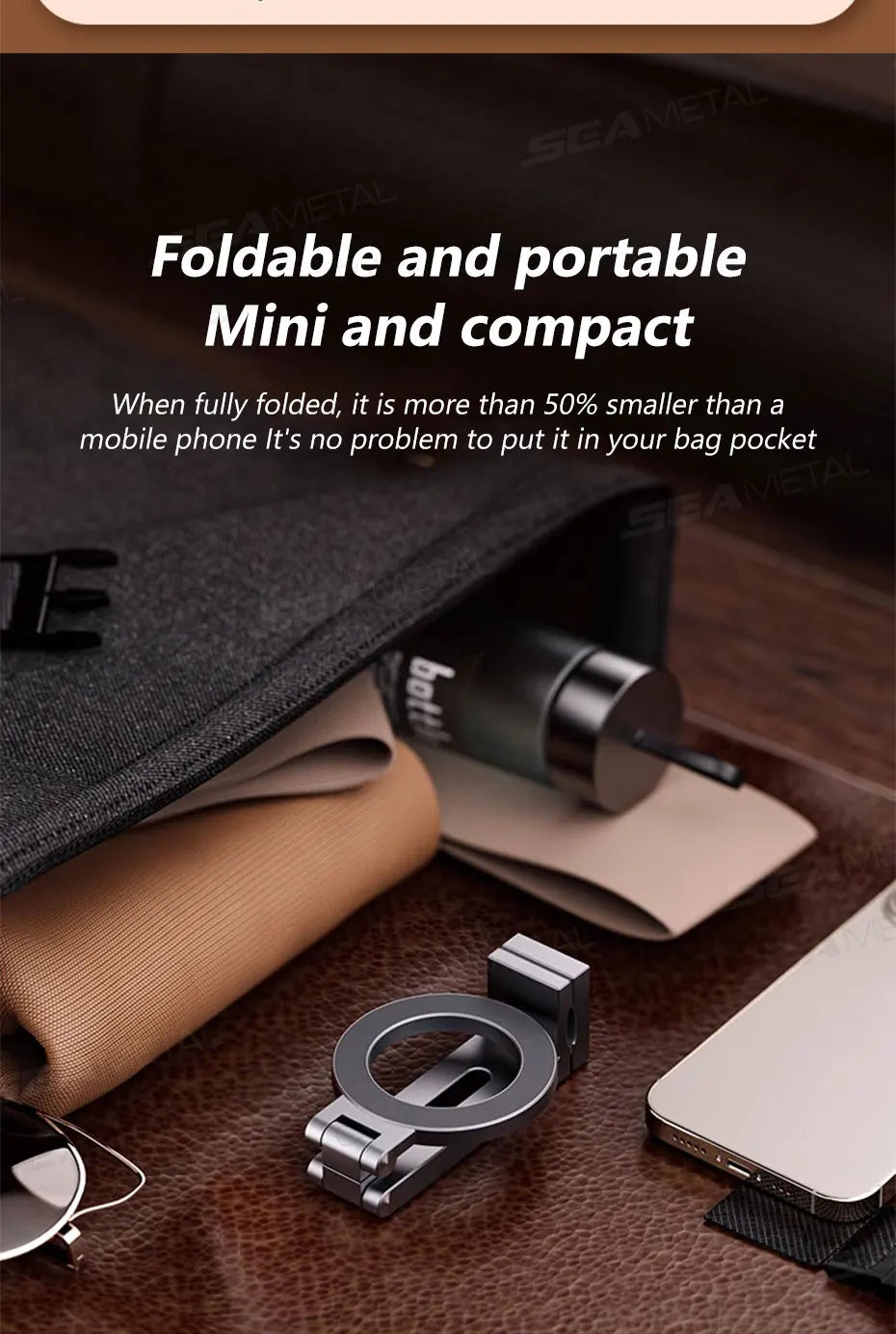 SEAMETAL Portable Magnetic Phone Mount N52 Strong Magnet Tiny Phone Holder for Traveling 360-Degree Rotation Stable Phone Stand